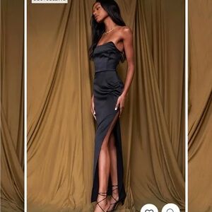 12th Tribe Black Strapless Maxi Dress with High Side Slit